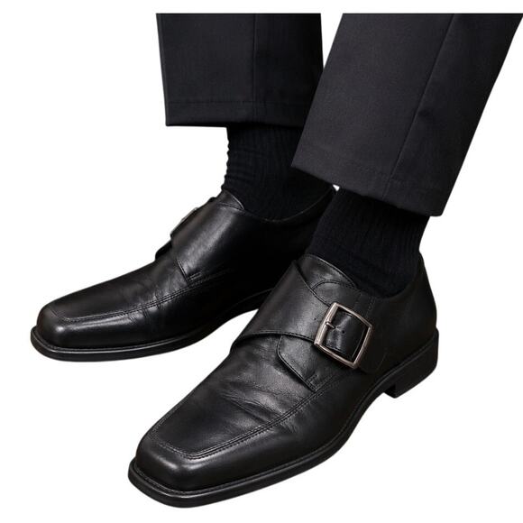 Johnston & Murphy Sheepskin Monk Strap Dress Shoes Mens 9M Black Leather main image 6